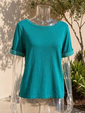 White Stag Women’s Large Teal Green Short Sleeve Top Cotton Casual Tee 12-14